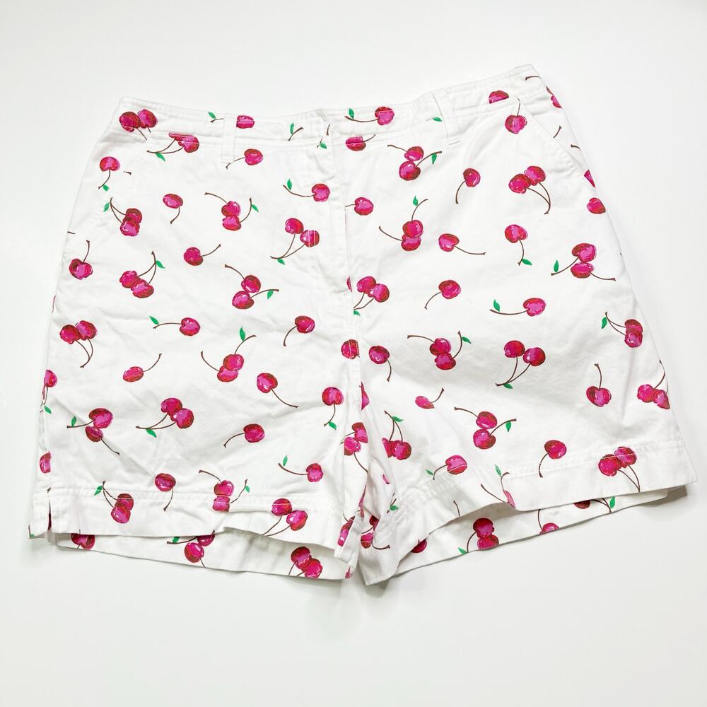 David N Sport White Cherry Print High Rise Shorts 100% Cotton Womens 16